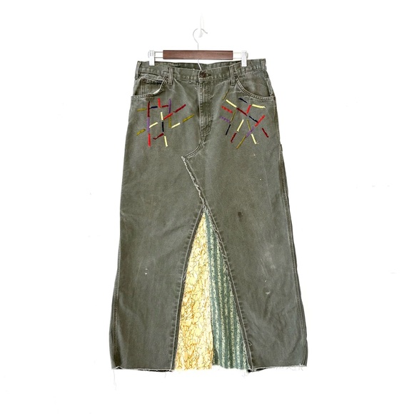 Rialto Jean Project One-of-a-Kind Upcycled Maxi Skirt Patchwork Embroidery - Picture 1 of 7